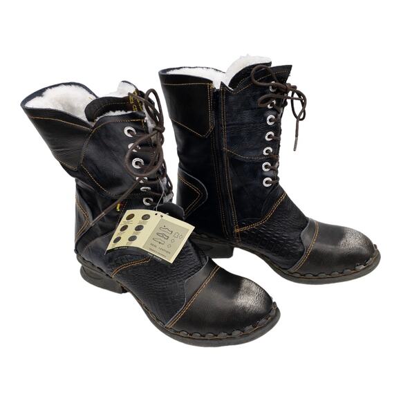 TMA EYES Black Croc Embossed Leather Winter Combat Boots 9.5 Women's - Picture 3 of 13